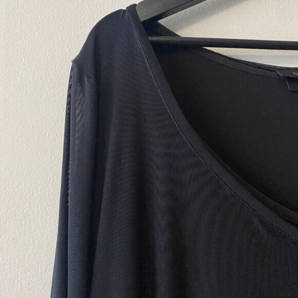 Brian Bailey Black Two Piece Sleeveless V-Neck Top With Mesh Long Sleeve Overlay - Picture 4 of 10